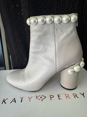 Katy Perry Collections Gray Pearl-Trim Ankle Booties
